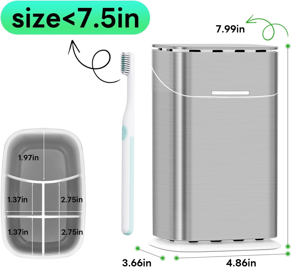 GFWARE Bathroom Toothbrush Holder with Cover, Ventilated & Drainage, Silver