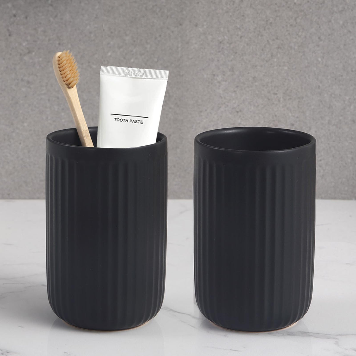 Toothbrush Holders - 2 Cup Ceramic Toothbrush Toothpaste Holders Set, Beige Bathroom Tumbler Cups Reusable Toothbrush Mouthwash Cup, Bathroom Counter Organizer