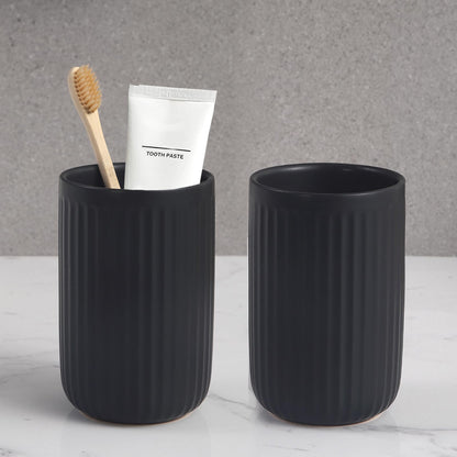 Toothbrush Holders - 2 Cup Ceramic Toothbrush Toothpaste Holders Set, Beige Bathroom Tumbler Cups Reusable Toothbrush Mouthwash Cup, Bathroom Counter Organizer