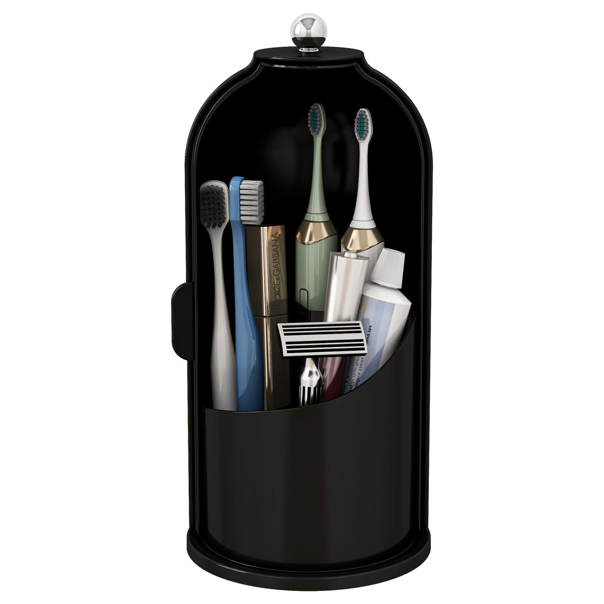 Waterproof Toothbrush Holder with 180° Rotating Cover, Grey White