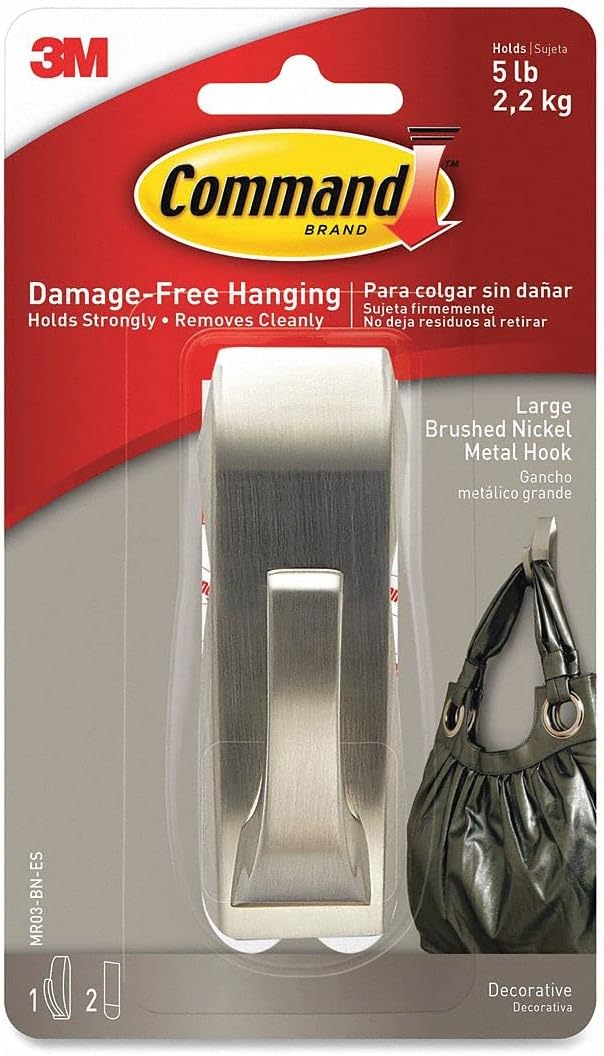 Command Large Modern Reflections Metal Hook, Holds up to 5 lb, Oil Rubbed Bronze, 1 Wall Hook with 2 Strips, Damage-Free Hanging Hooks for Hanging Decorations in Living Spaces