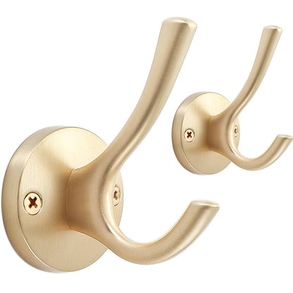 TOFIIGREM Brushed Nickel Wall Hooks Towel Hooks, 2 Pack Coat Robe Hook Heavy Duty Bathroom Double Hook Wall Mounted, Hand Towel Hooks for Closet Entryway Cubicle Kitchen