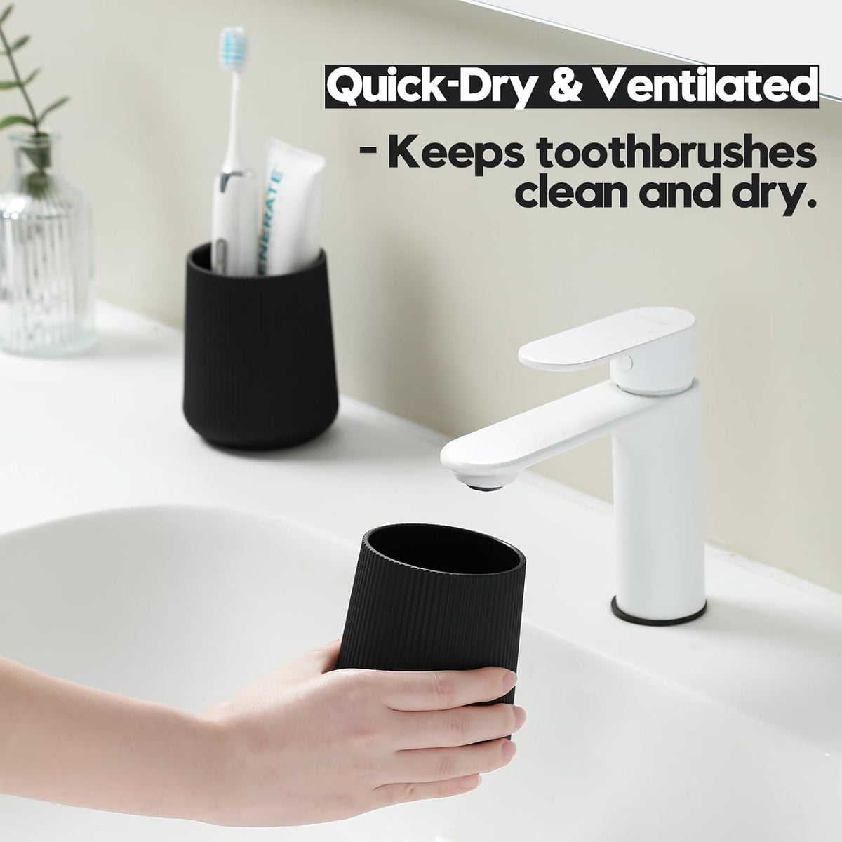 YAUKPH Black Striped Toothbrush Holder