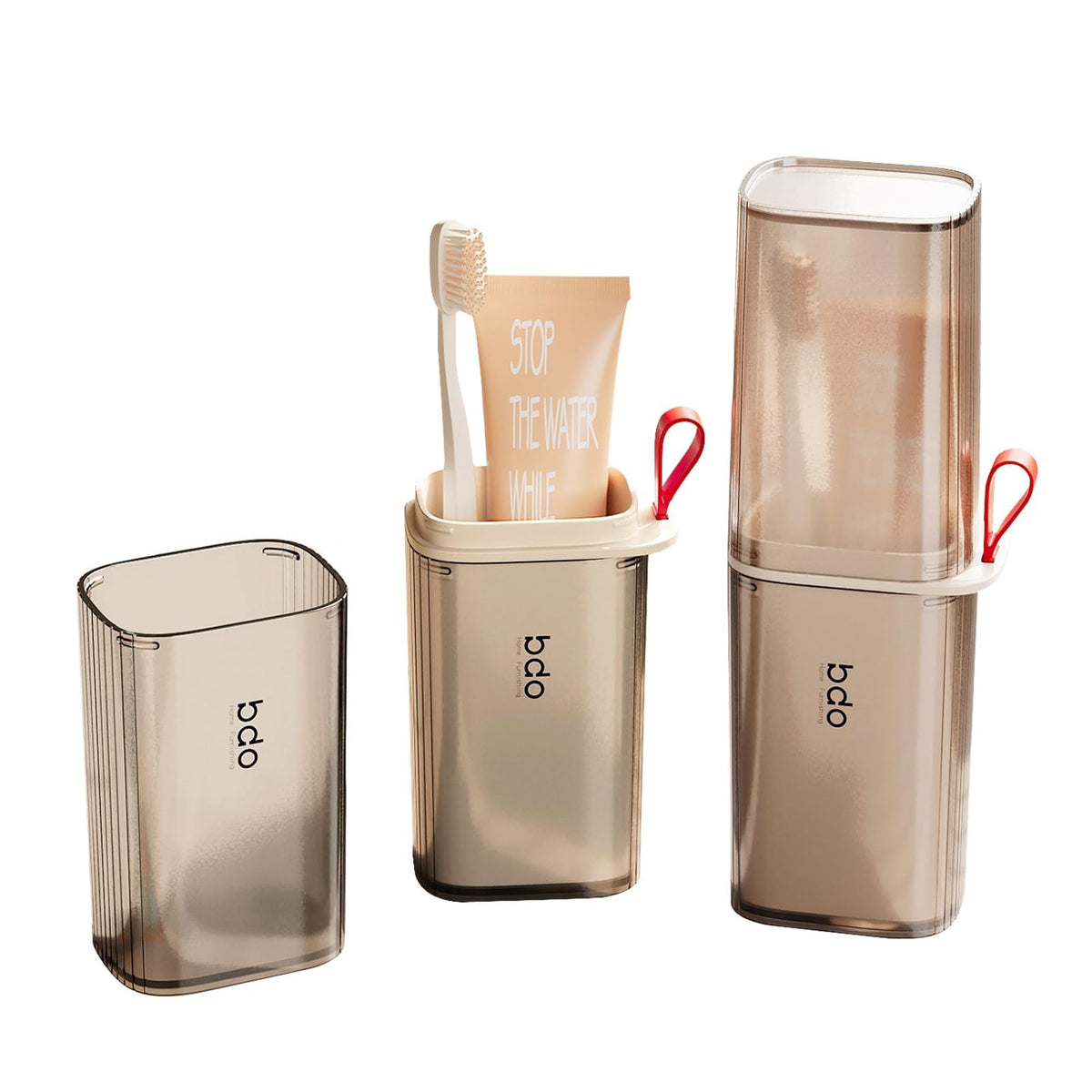 Topavatop Toothbrush Travel Case, 2 in 1 Toothbrush Holder and Rinse Cup, Large Capacity Toothbrush Cup with Cover, Portable Travel Toothbrush Holder for Traveling, Camping, Trip - 1Pcs - Beige&Clear