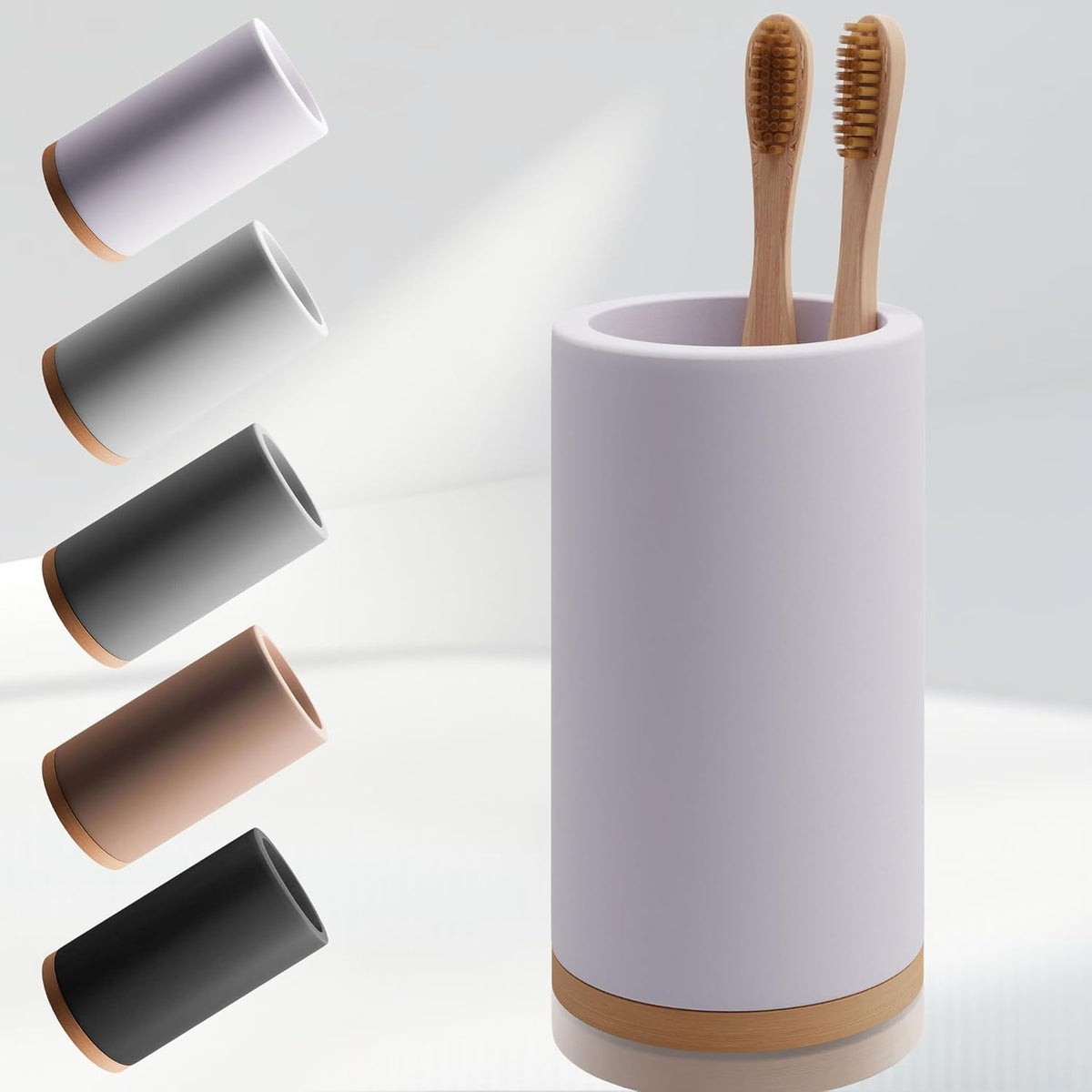 Matani Bamboo Toothbrush Holder Diatomite Tooth Brush Organizer - Storage Stand for Small Bathroom & Counter - Removable Base & Drain Holes, Water-Absorbent & Quick-Drying (Off White)