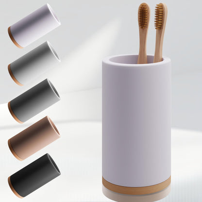 Matani Bamboo Toothbrush Holder Diatomite Tooth Brush Organizer - Storage Stand for Small Bathroom & Counter - Removable Base & Drain Holes, Water-Absorbent & Quick-Drying (Light Grey)