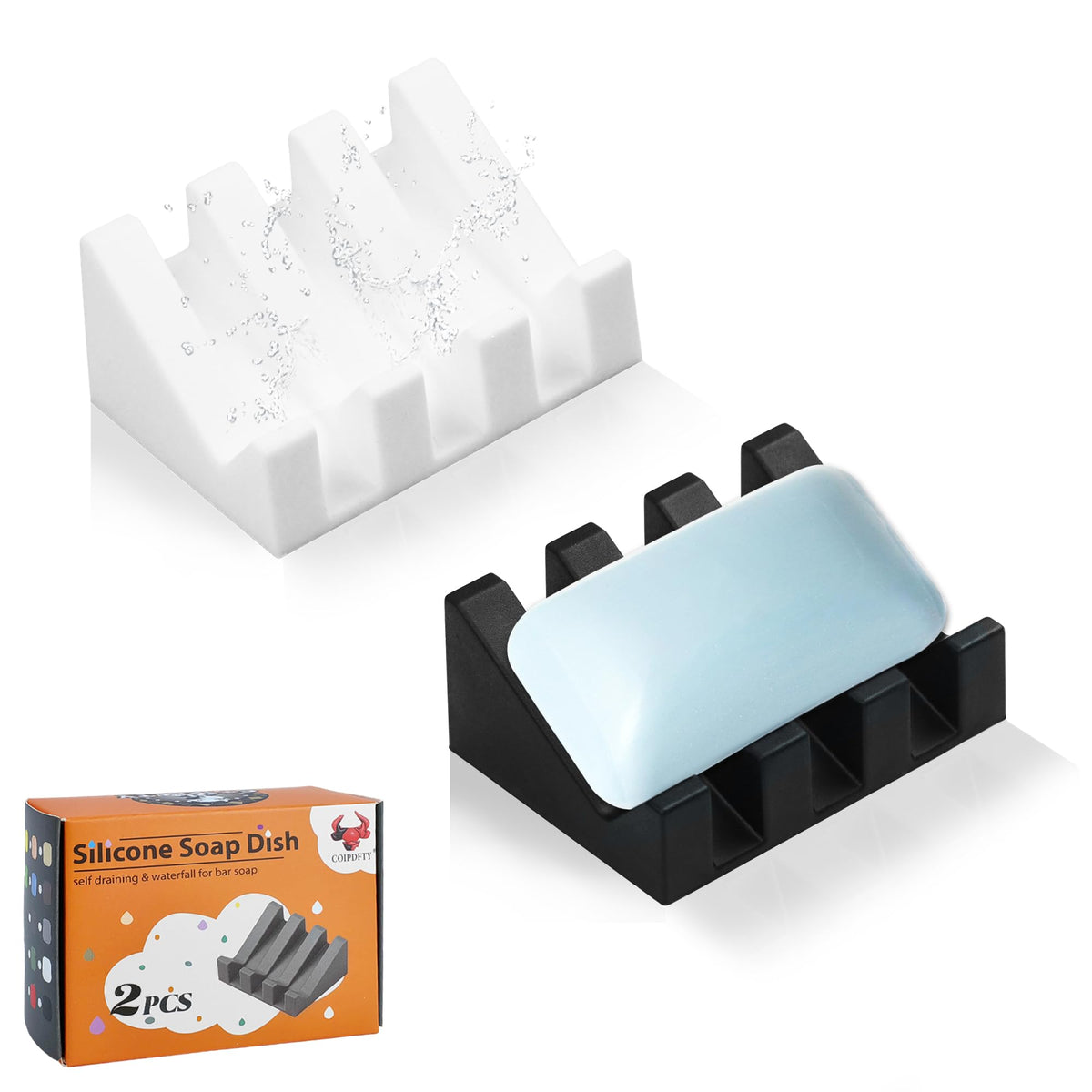 Self Draining Soap Dish Holder,Silicone Soap Dish,for Bathroom,Kitchen, Sponges，Can Extend Soap Life，Keep Soap Bars Dry and Easy Cleaning (Black,1-Pack)