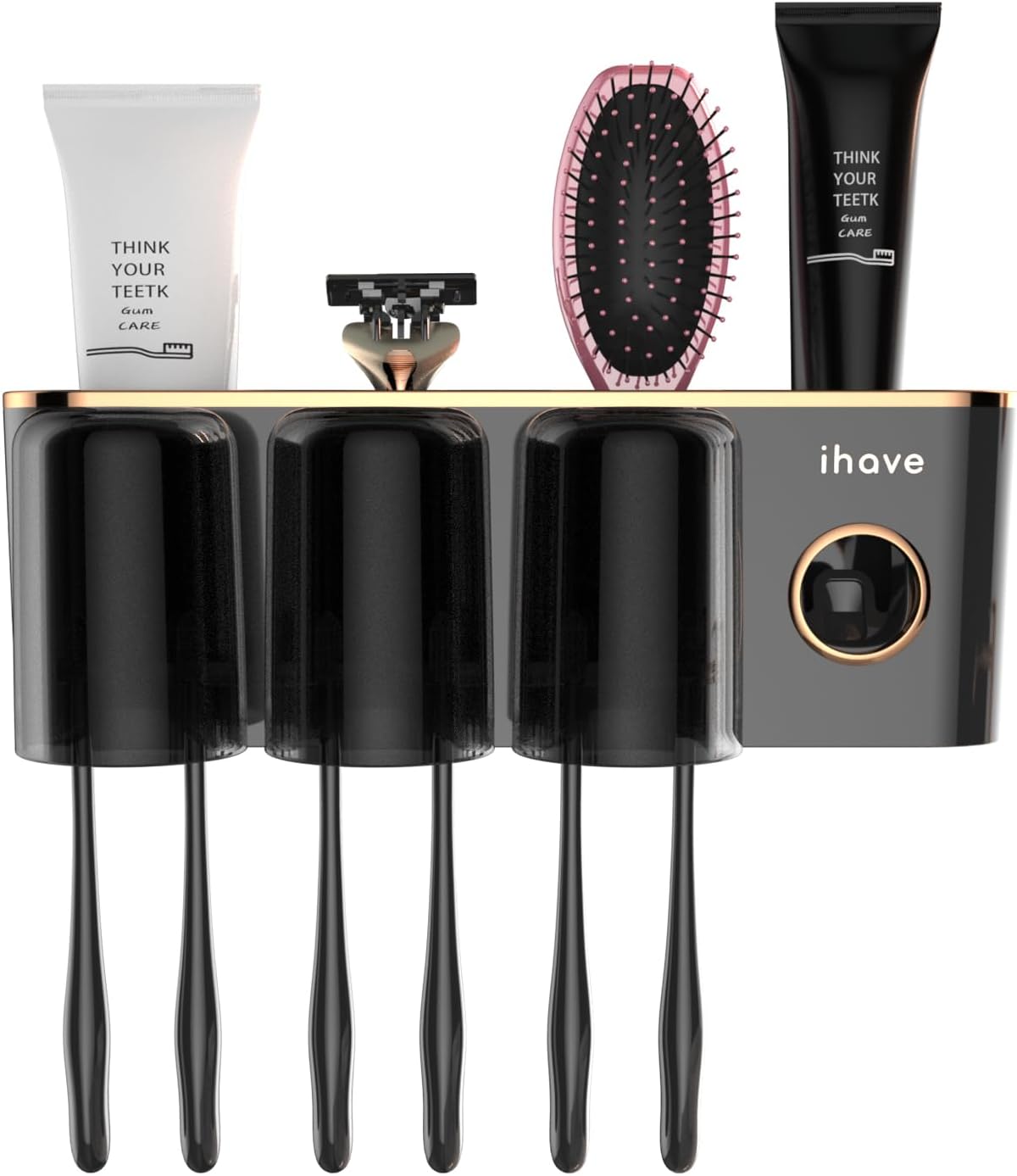 iHave Toothbrush Holders for Bathrooms Wall Mounted with Dispenser & 3 Cups