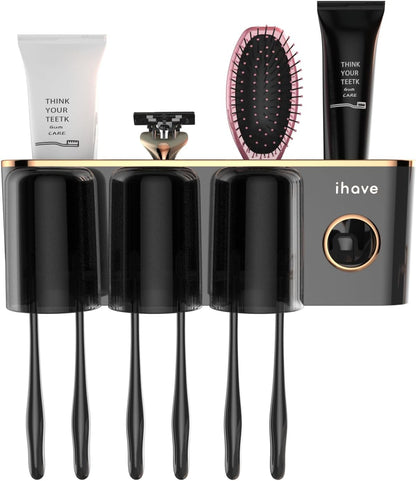 iHave Toothbrush Holders for Bathrooms Wall Mounted with Dispenser & 3 Cups