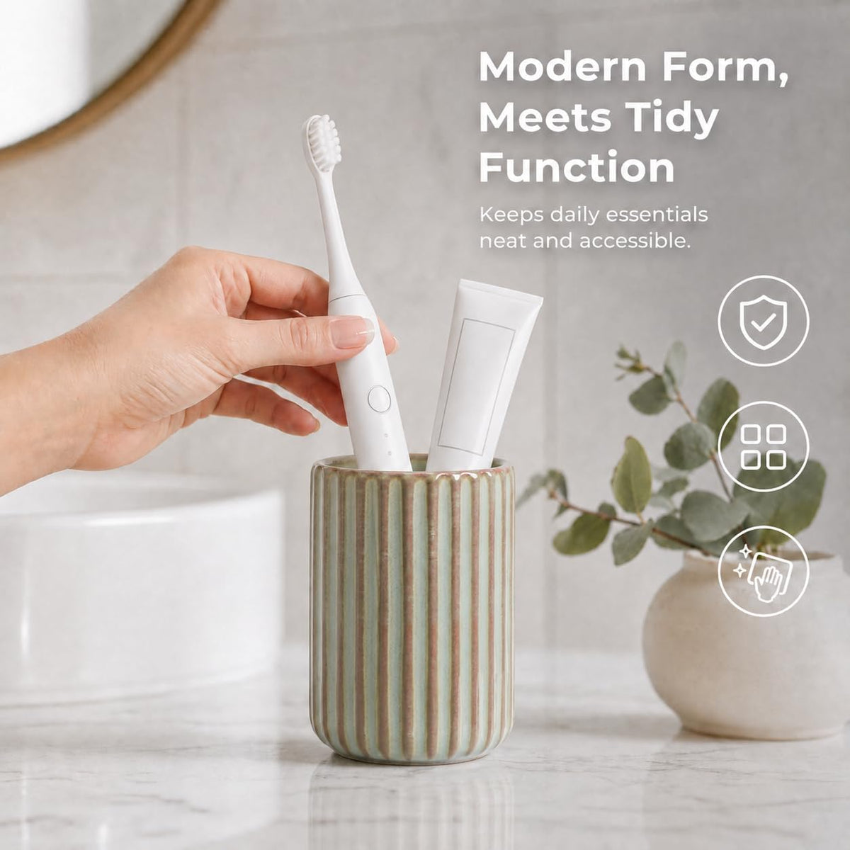 Green Ceramic Toothbrush Holder Cup