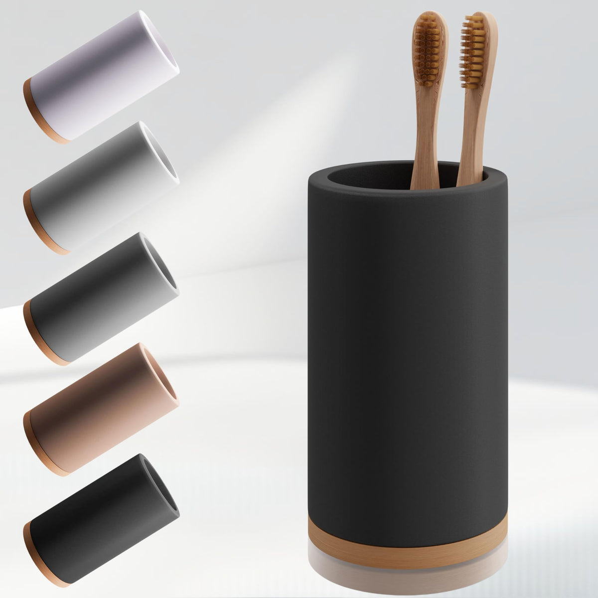 Matani Bamboo Toothbrush Holder Diatomite Tooth Brush Organizer - Storage Stand for Small Bathroom & Counter - Removable Base & Drain Holes, Water-Absorbent & Quick-Drying (Off White)
