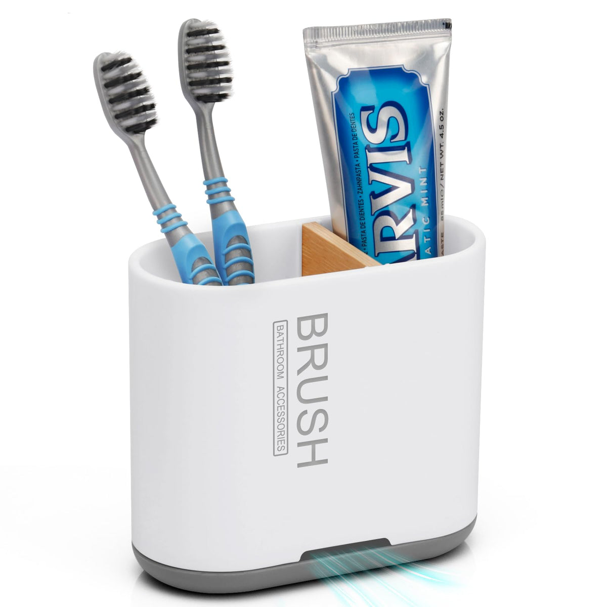 Bamboo Toothbrush Holder for Bathrooms Toothpaste Organizer, Small, White