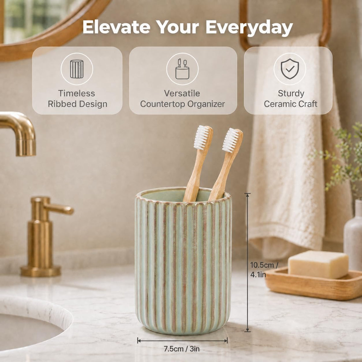 Green Ceramic Toothbrush Holder Cup