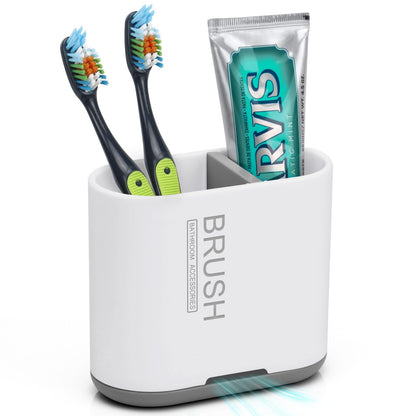Bamboo Toothbrush Holder for Bathrooms Toothpaste Organizer, Small, White