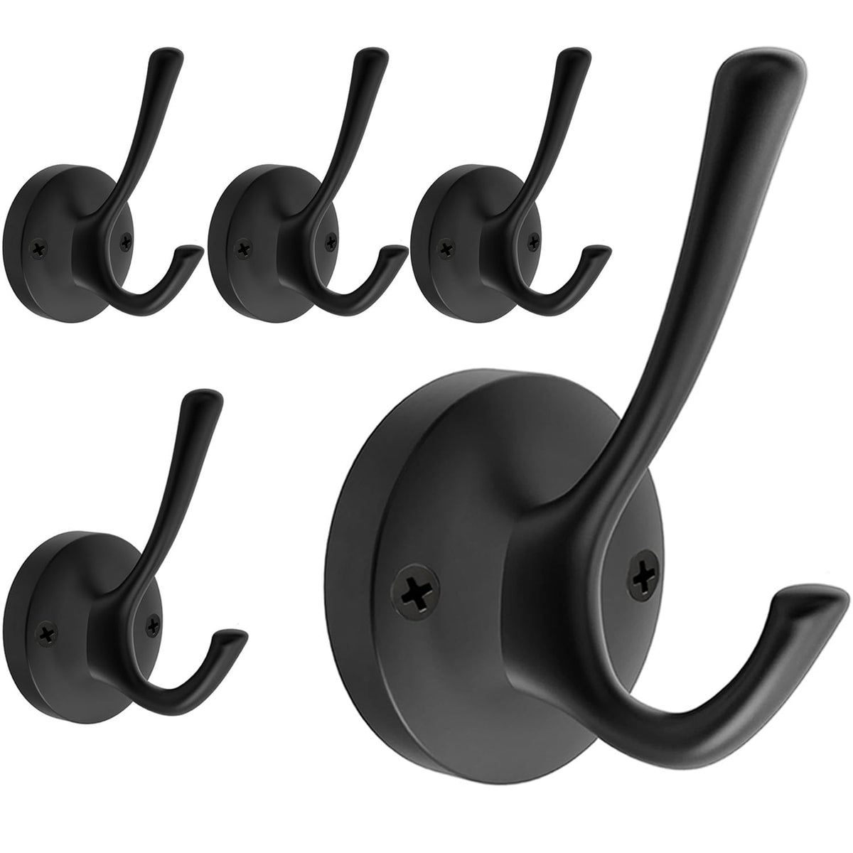 TOFIIGREM Brushed Nickel Wall Hooks Towel Hooks, 2 Pack Coat Robe Hook Heavy Duty Bathroom Double Hook Wall Mounted, Hand Towel Hooks for Closet Entryway Cubicle Kitchen