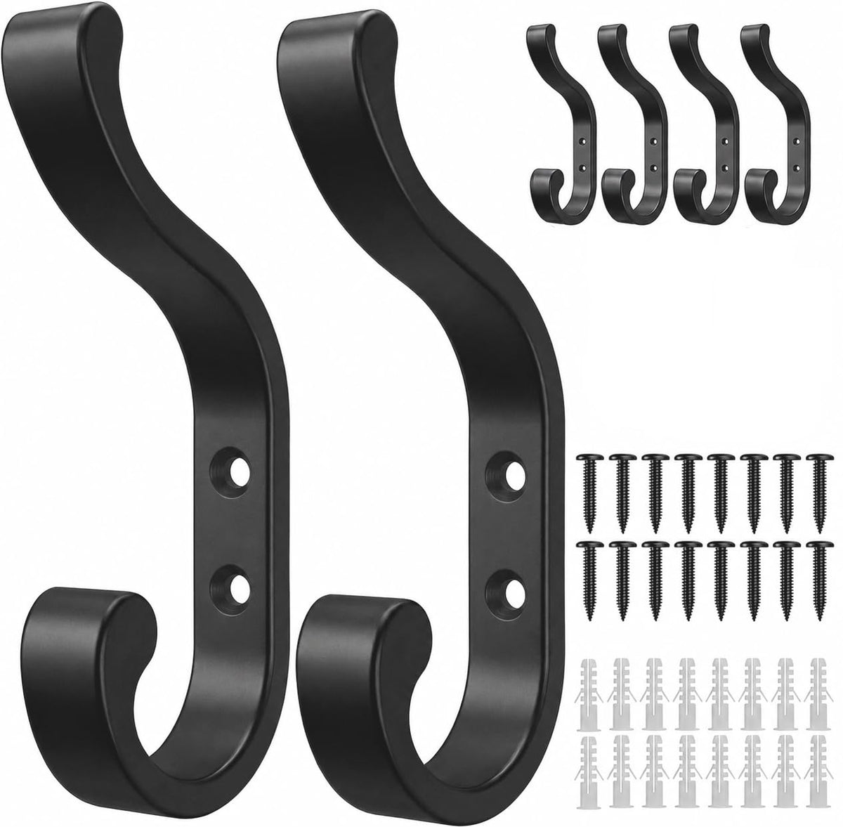 Coat Hooks Wall Mount,Heavy Duty Wall Hooks for Backpack,Towel,Black 4 Pack