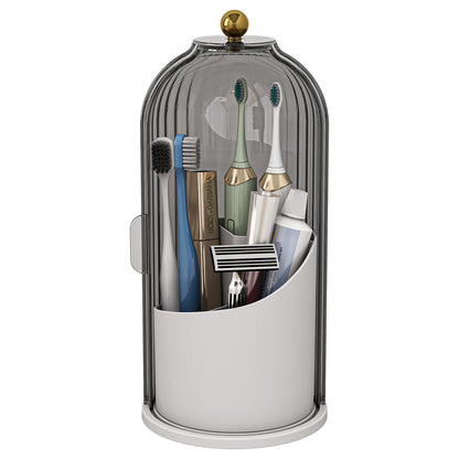 Waterproof Toothbrush Holder with 180° Rotating Cover, Grey White