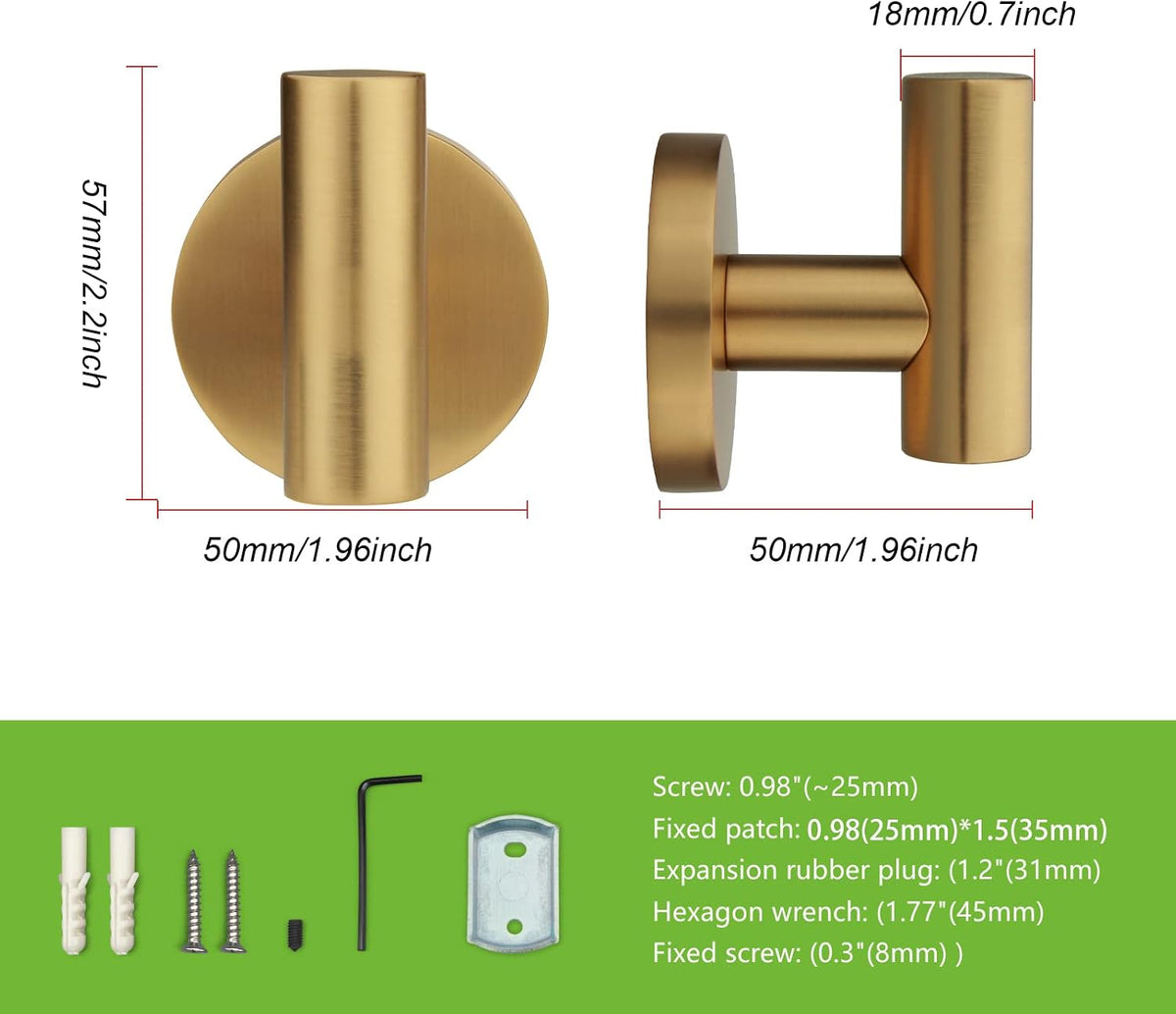 TUNNY 3 Pack Round Bathroom Towel Hooks - Champagne Gold Robe & Coat Hooks for Bathroom & Bedroom