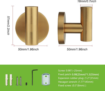 TUNNY 3 Pack Round Bathroom Towel Hooks - Champagne Gold Robe & Coat Hooks for Bathroom & Bedroom