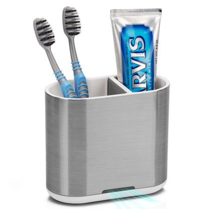 Bamboo Toothbrush Holder for Bathrooms Toothpaste Organizer, Small, White