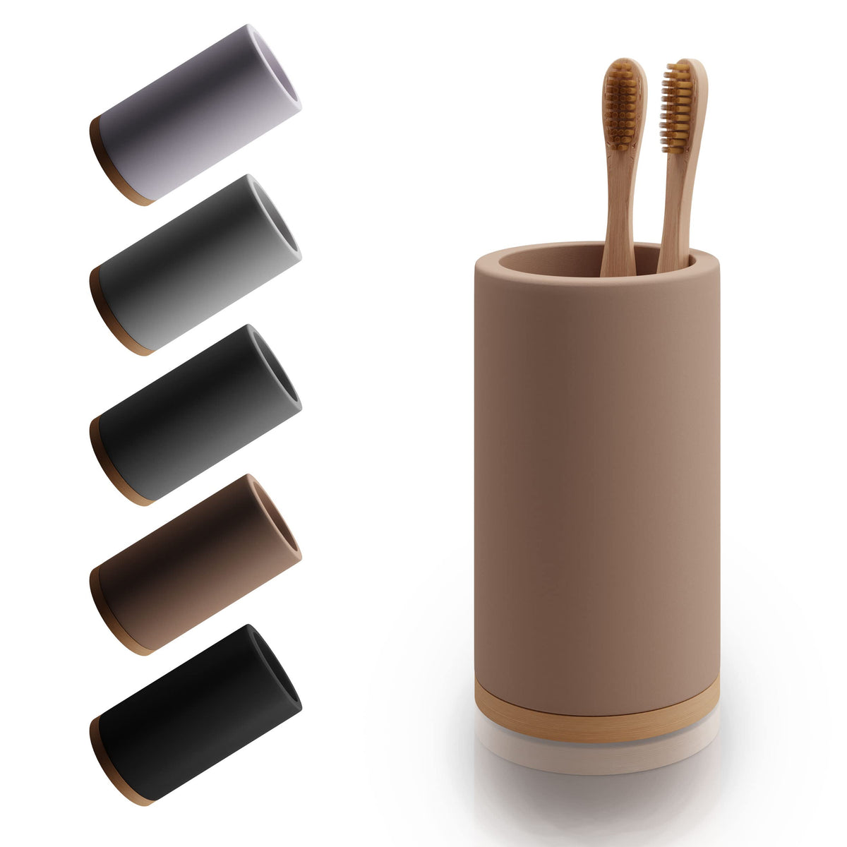 Matani Bamboo Toothbrush Holder Diatomite Tooth Brush Organizer - Storage Stand for Small Bathroom & Counter - Removable Base & Drain Holes, Water-Absorbent & Quick-Drying (Light Grey)