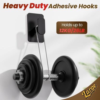 Large Heavy Duty Wall Hooks - 26lb Max, Stainless Steel Adhesive Towel Hooks for Hanging Towel, Coat, Robe, Hat, Sticky Towel Holder for Wall Mount in Bathroom, Shower, Kitchen (Black, 4 Pack)
