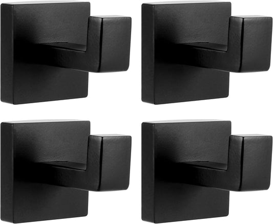 4 Pack Black Towel Hook, Stainless Steel Wall Hooks for Bathrooms
