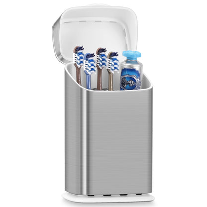 GFWARE Bathroom Toothbrush Holder with Cover, Ventilated & Drainage, Silver