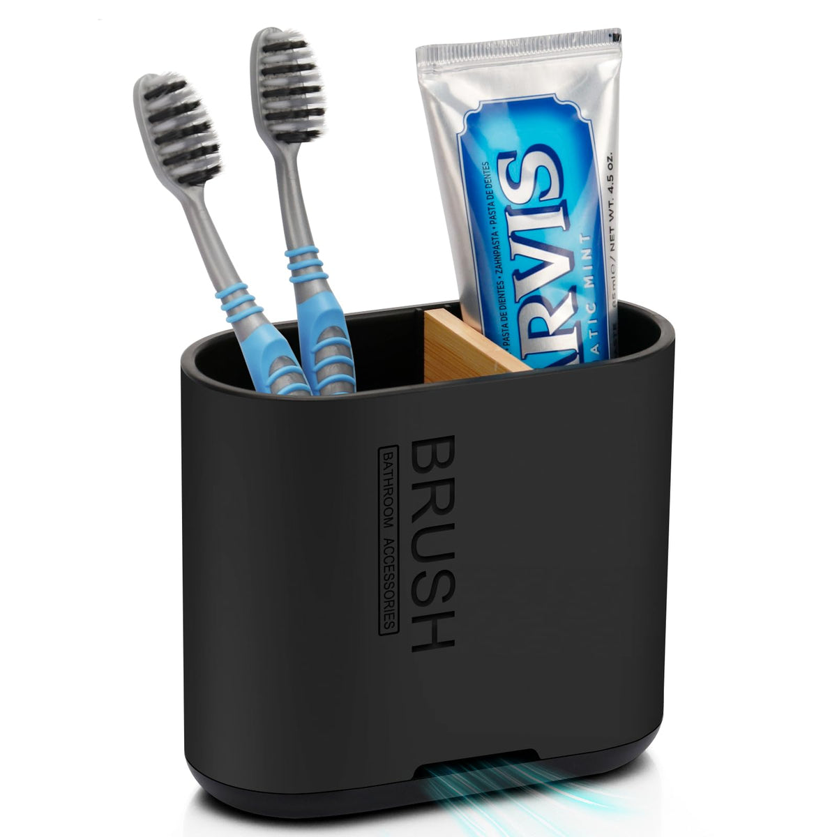 Bamboo Toothbrush Holder for Bathrooms Toothpaste Organizer, Small, Black
