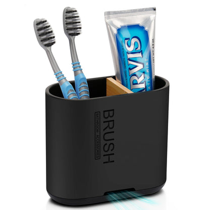 Bamboo Toothbrush Holder for Bathrooms Toothpaste Organizer, Small, Black