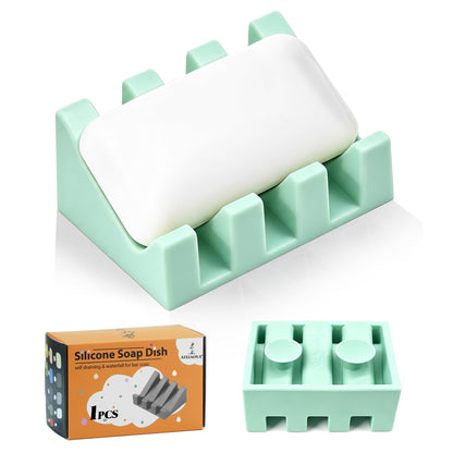 Silicone Soap Dish Self Draining with Suction Cups (White, 2 Pack)