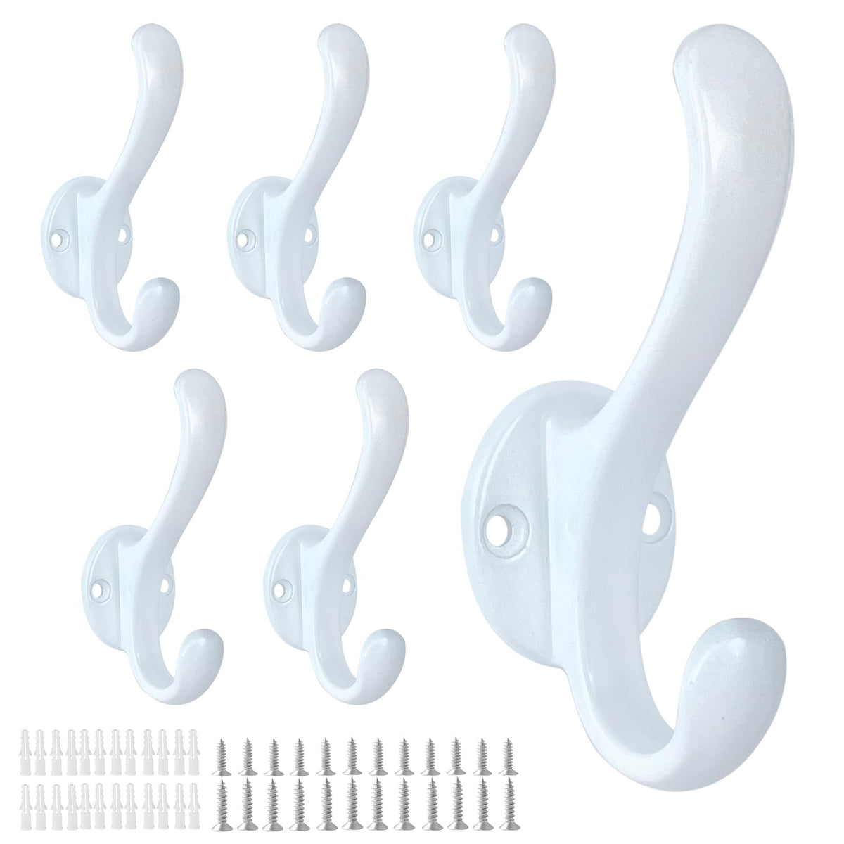6 Pack Coat Hooks Wall Mount Heavy Duty Utility Retro Double Hooks for Hanging Coats,Hat, Towel, Key, Robe, Scarf, Bag, Cap (Black)