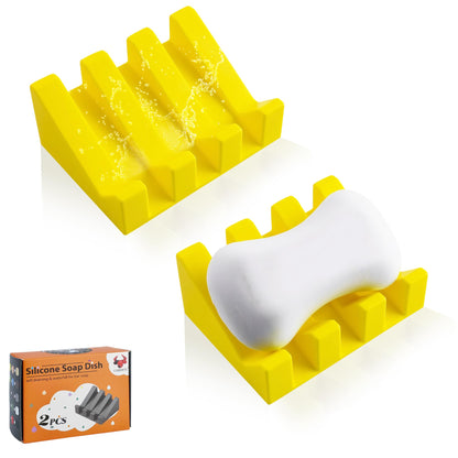 Self Draining Soap Dish Holder,Silicone Soap Dish,for Bathroom,Kitchen, Sponges，Can Extend Soap Life，Keep Soap Bars Dry and Easy Cleaning (Black,1-Pack)