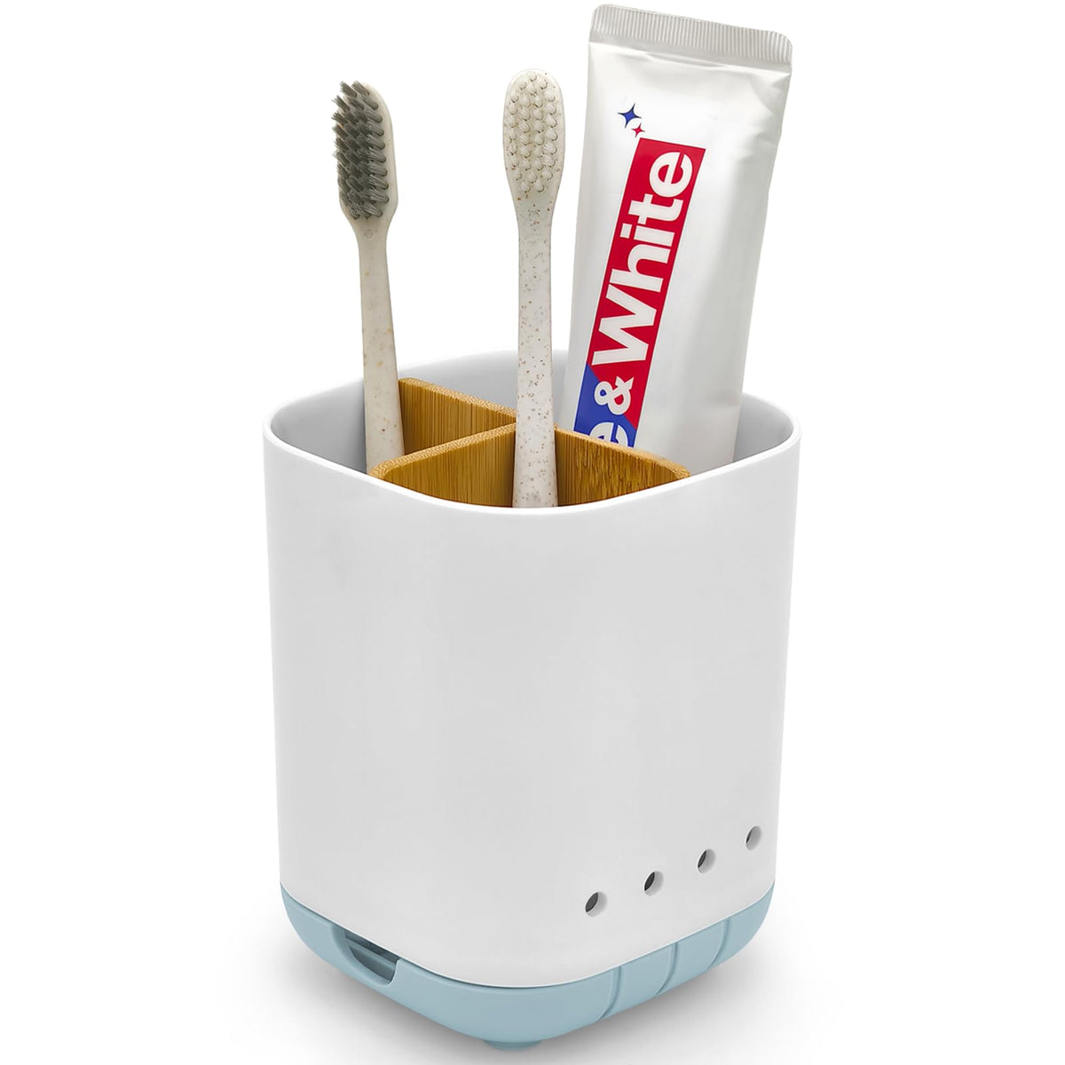 Toothbrush Holder with Bamboo Divider,Detachable for Easy Cleaning Bathroom Countertop Organizer,Plastic 3 Slots Electric Toothbrush and Toothpaste Holders Storage Caddy for Bathroom Vanity,Sink(Grey)