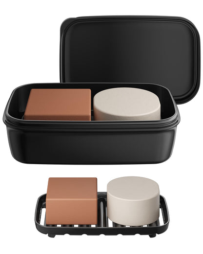 Quatish Leakproof Soap Dish with Lid & Draining Layer, Shatterproof Travel Bar Soap Holder Case Container, Portable Travel Size Toiletries Essentials for Camping, Gym, Bathroom, Greygreen