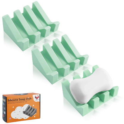 Self Draining Soap Dish Holder,Silicone Soap Dish,for Bathroom,Kitchen, Sponges，Can Extend Soap Life，Keep Soap Bars Dry and Easy Cleaning (Grey,2-Pack)