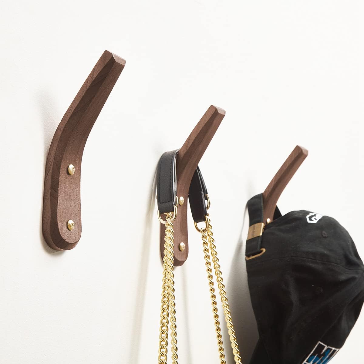 COCOYA Wood Hooks Wall Mounted Minimalist Natural Real Walnut (2 Pack)