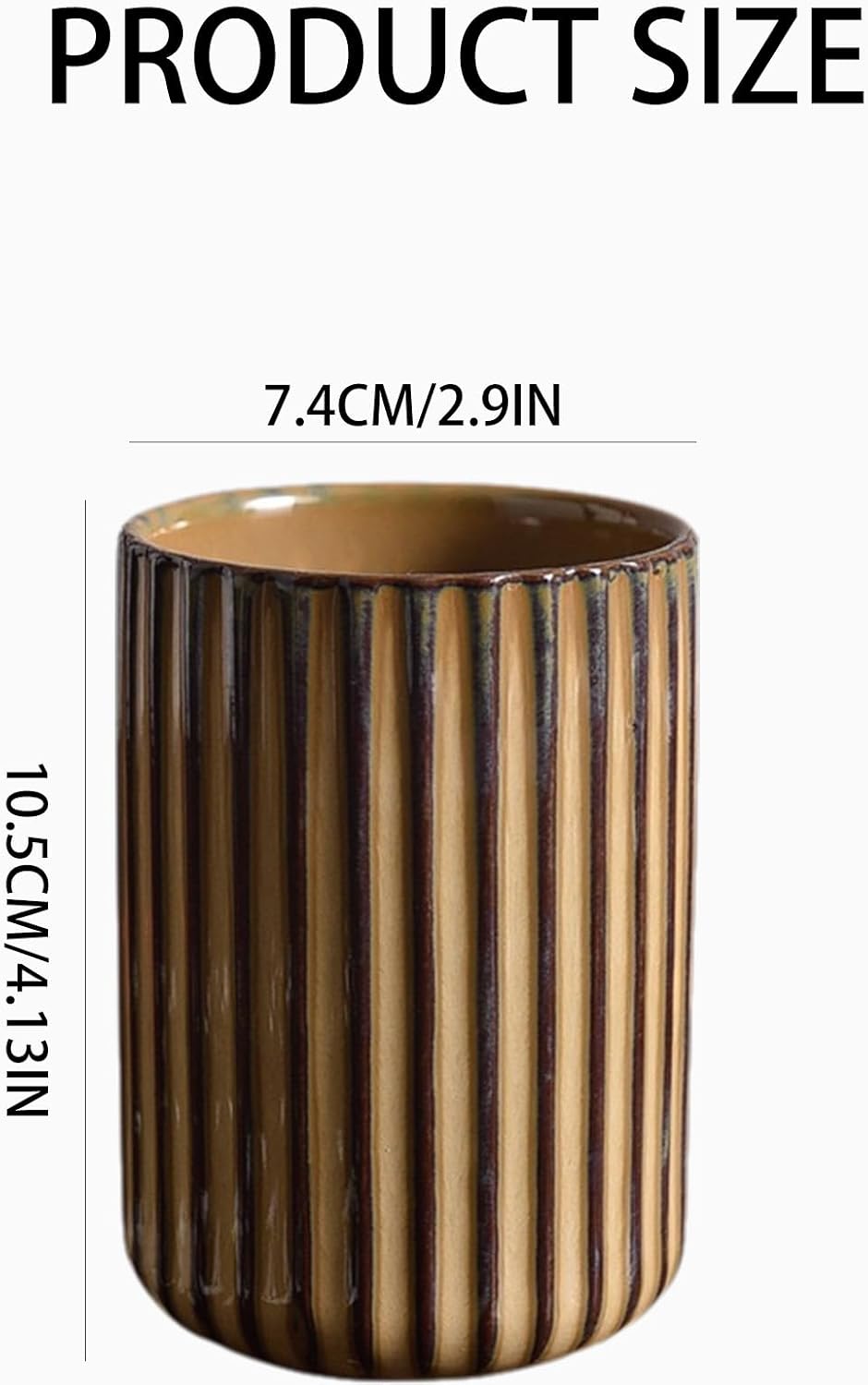 Ceramic Toothbrush Holder for Bathroom, Ceramic Toothbrush Cup, Toothpaste Organizer for Bathroom Countertop, Bathroom Storage Organizer, Kiln Transformation Cup (Brown)
