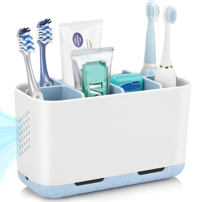 Boperzi Toothbrush and Toothpaste Holder Drainage for Bathroom Countertop with Adjustable Dividers, Large Toothpaste Caddy Organizer Storage Rustic Decor Set Anti-Slip for Shower,Family,Kids Gray