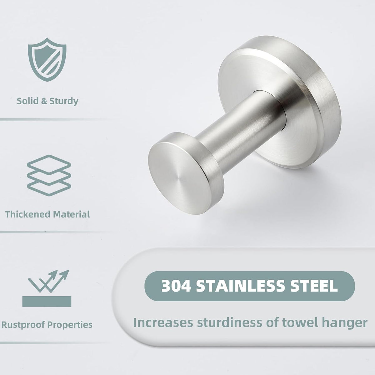 APLusee Towel Hook, Brushed Nickel, 304 Stainless Steel, Wall Mount