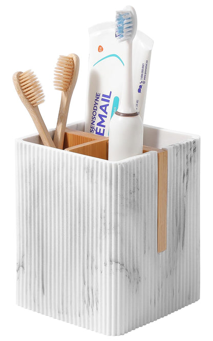 Toothbrush Holders for Bathroom, Bamboo Electric Toothbrush Stand, White