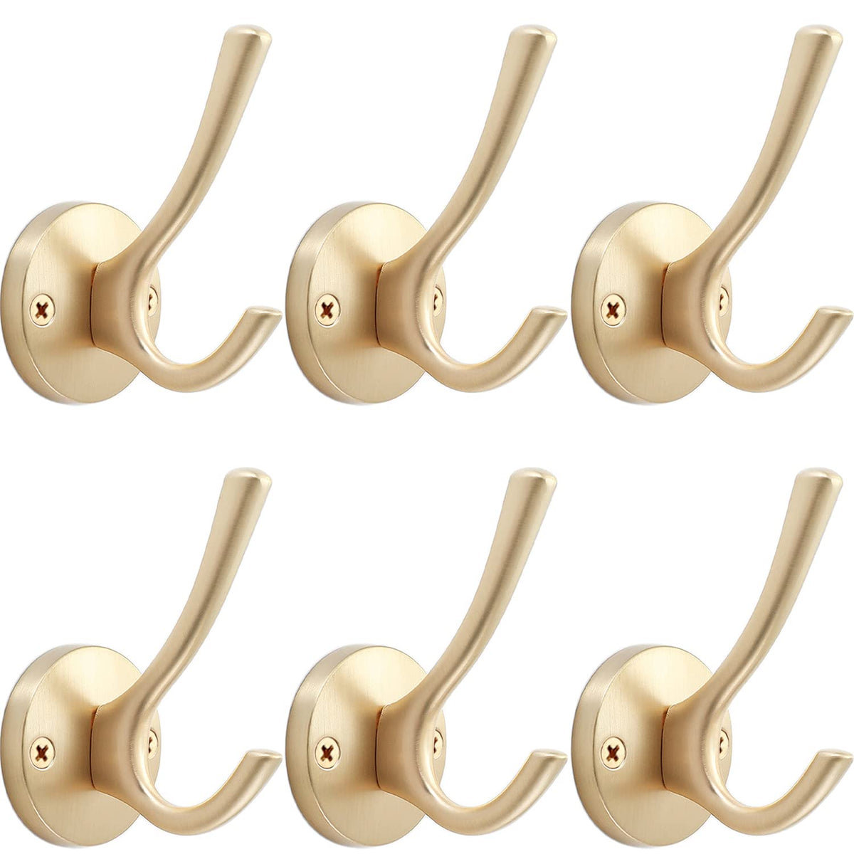 TOFIIGREM Brushed Nickel Wall Hooks Towel Hooks, 2 Pack Coat Robe Hook Heavy Duty Bathroom Double Hook Wall Mounted, Hand Towel Hooks for Closet Entryway Cubicle Kitchen