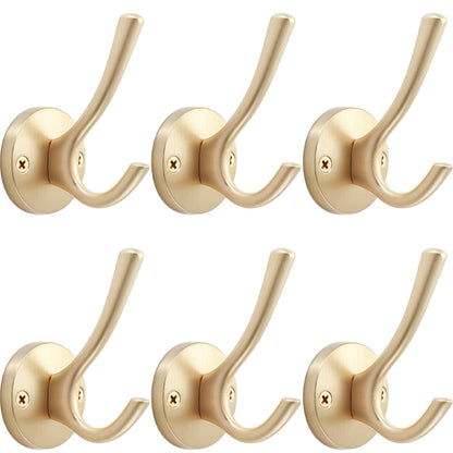 TOFIIGREM Brushed Nickel Wall Hooks Towel Hooks, 2 Pack Coat Robe Hook Heavy Duty Bathroom Double Hook Wall Mounted, Hand Towel Hooks for Closet Entryway Cubicle Kitchen