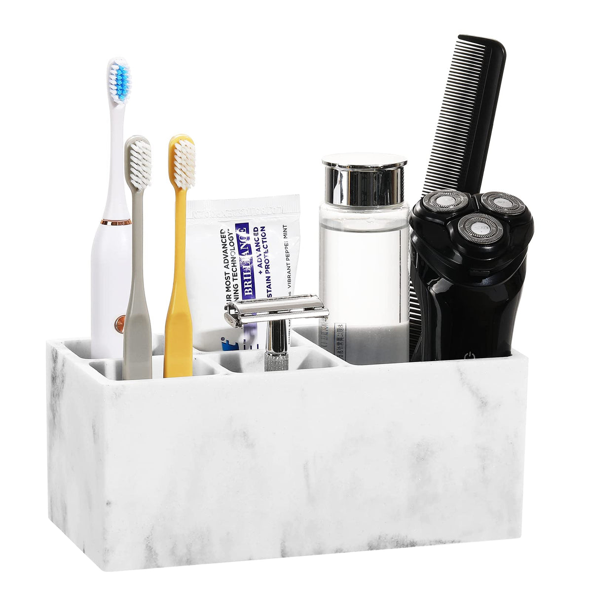 Luxspire Toothbrush Holder, Resin, 3 Slots, Gravel White