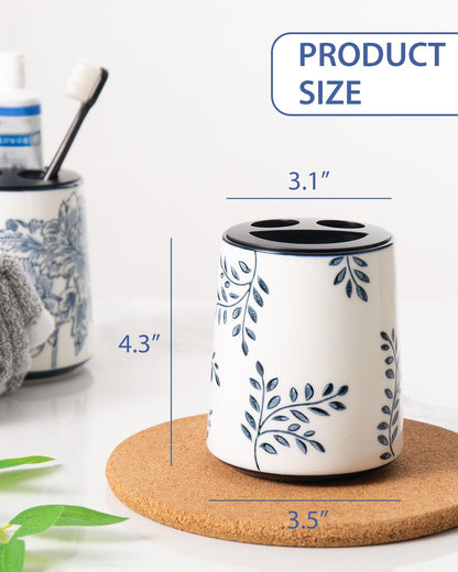 Ceramic Vintage Toothbrush Holder Cute, Blue and White Toothbrush Cup