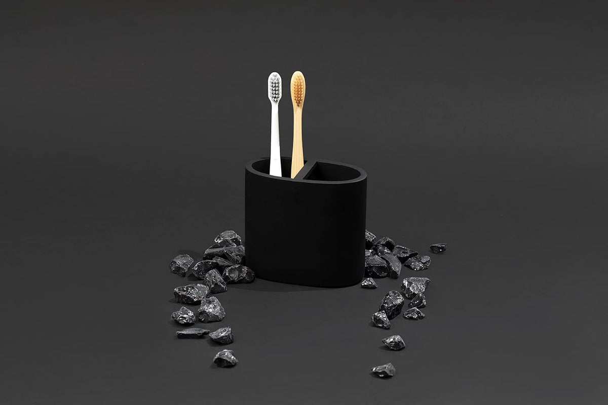 Essentra Home Matte Black Toothbrush Holder for Vanity Countertops, Small Toothbrush Holder - Matte Black Collection