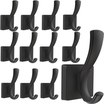 TOFIIGREM Black Towel Hooks, Coat Robe Hooks Bathroom Entryway Mudroom Pool Hooks for Wall Mount Hanging Towels Bathrobe Key Hat Backpack (2 Pack, Black)