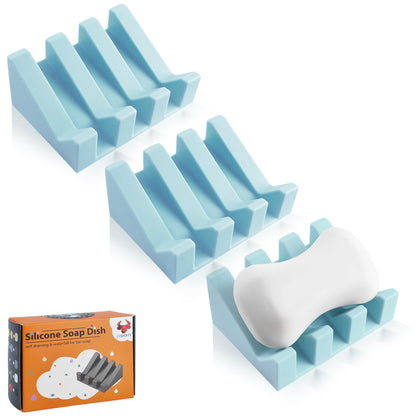 Self Draining Soap Dish Holder,Silicone Soap Dish,for Bathroom,Kitchen, Sponges，Can Extend Soap Life，Keep Soap Bars Dry and Easy Cleaning (Grey,2-Pack)