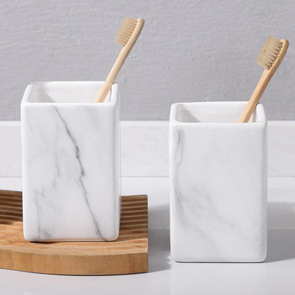 Ceramic Black Square Toothbrush Holder for Bathrooms - 1 Cup Square Toothbrush Toothpaste Holders, Bathroom Tumbler Cup Reusable Toothbrush Mouthwash Cup, Bathroom Counter Organizer.
