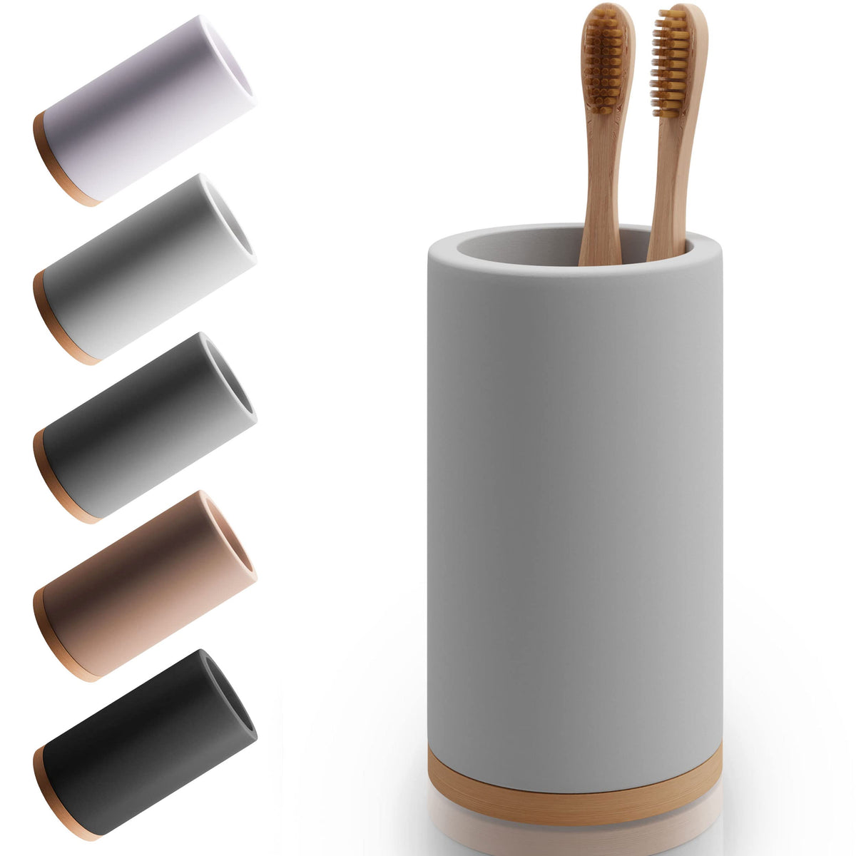 Matani Bamboo Toothbrush Holder Diatomite Tooth Brush Organizer - Storage Stand for Small Bathroom & Counter - Removable Base & Drain Holes, Water-Absorbent & Quick-Drying (Off White)